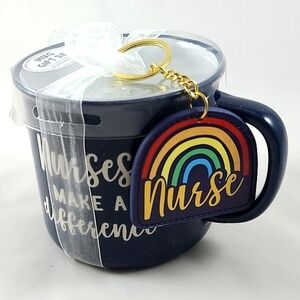 NWT Eccolo World Traveler Navy Mug‎ Etched Nurses Make a Difference Key Chain